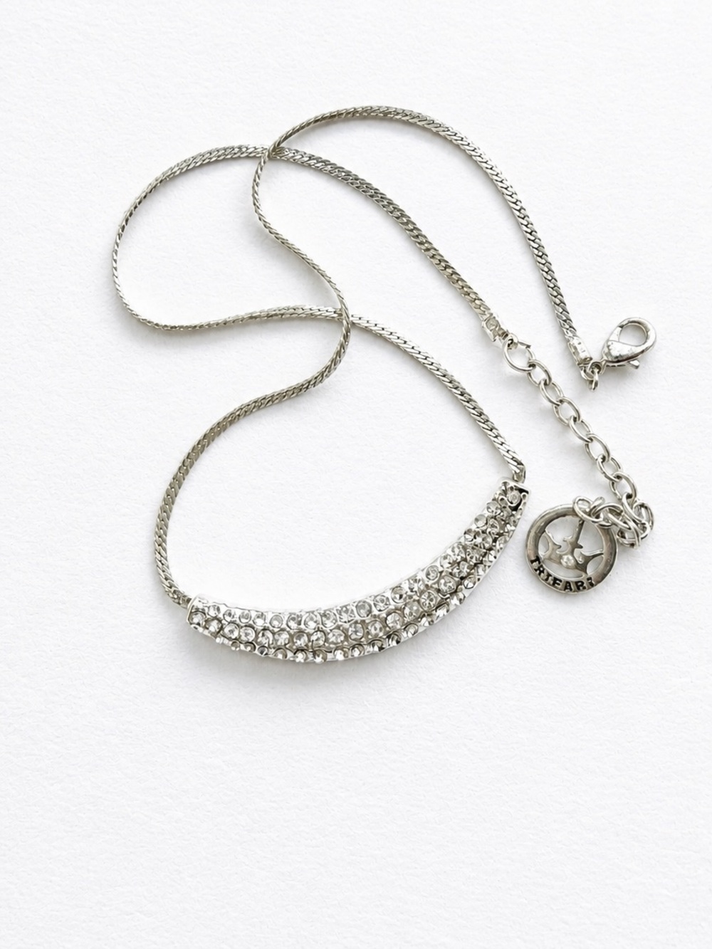 Vintage Cown Trifari Silver Crystal Bar Necklace